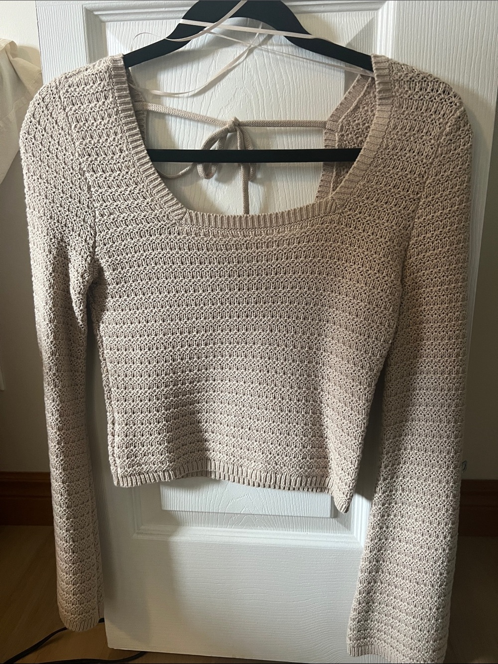 Hollister Cream Crochet Square-Neck Sweater